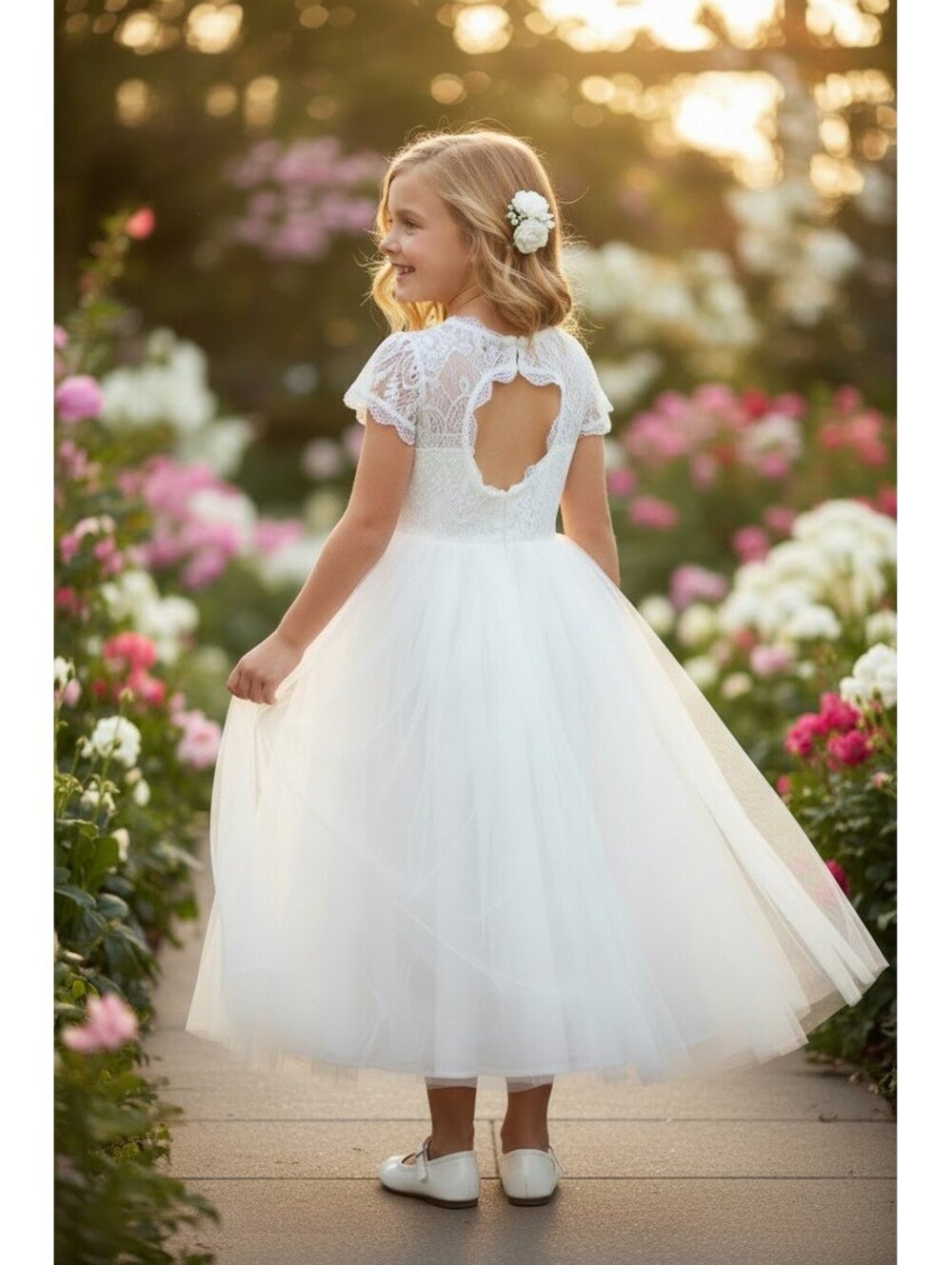 Trish Scully Child White Lace and Tulle Dress Size 10 Girls
